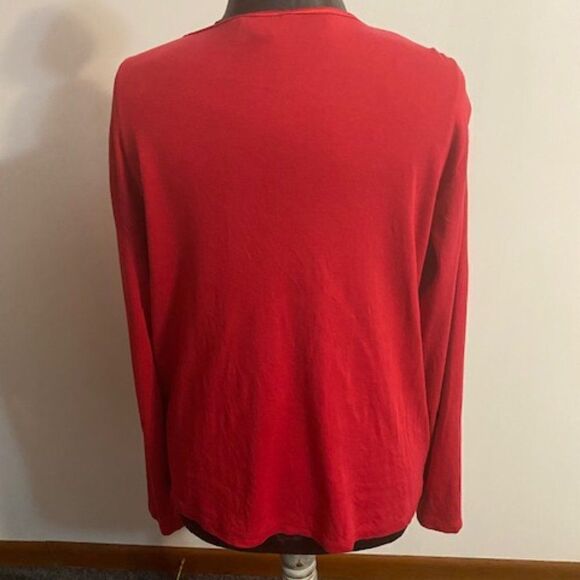 Lands' end Red V-neck button down sweater, size 14-16 - Picture 3 of 5